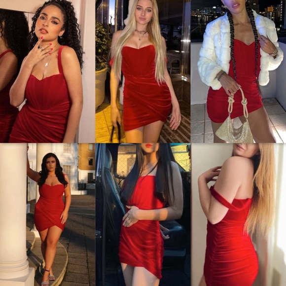 Corset Top Velvet Bodycon Mini Dress Red Sweetheart Decollete Ruched - Picture 12 of 16